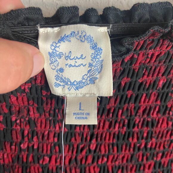 Francesca's Size L Smocked Tired Mini Skirt Red Black Dark Floral Romantic Fairy - Picture 4 of 7